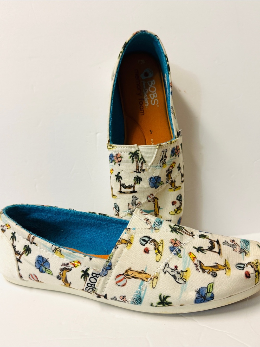 BOBS Alpargata canvas slip-on flat playful "Nautical Dogs" beach vacation shoes